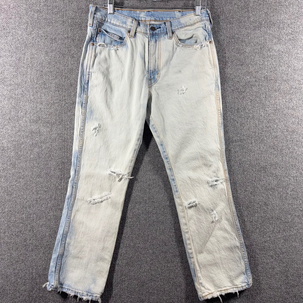 Levis 537 Jeans Mens 32x30 Western Bootcut Distressed Frayed Hem Light Rip Wash